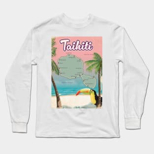 Tahiti Retro travel map Long Sleeve T-Shirt